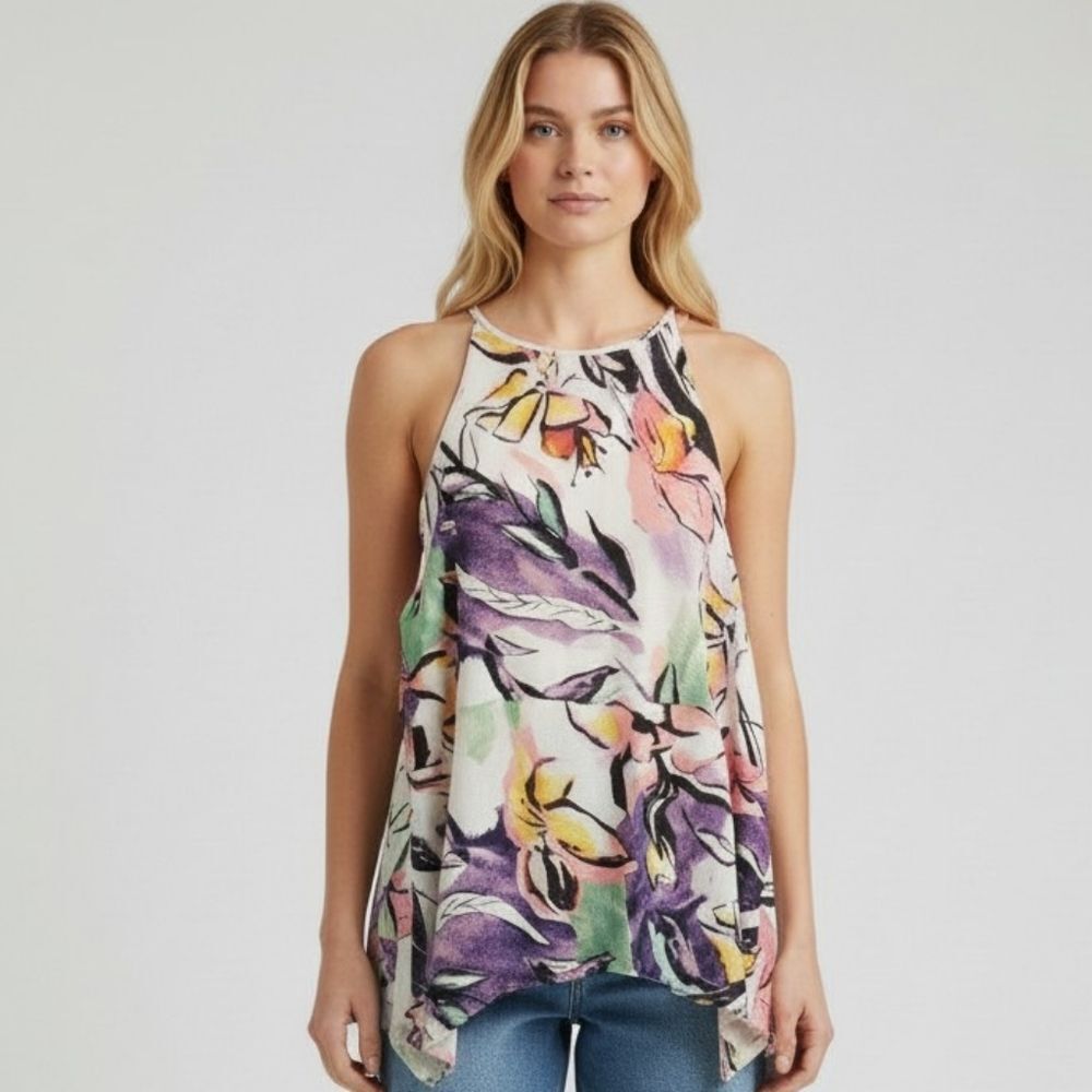 HD In Paris Grosgrain Floral Sleeveless Peplum Top